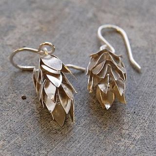silver pine cone drop earrings by otis jaxon silver and gold jewellery