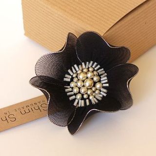 monochrome flower corsage with pearls by shim sham