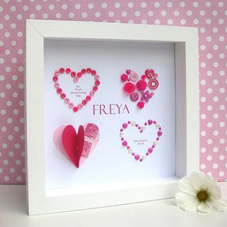 personalised christening four hearts artwork by sweet dimple