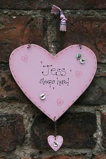 handmade wooden 'sleeps here' heart sign by primitive angel country store