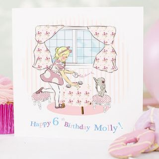 personalised girl's birthday card 'tea party' by olivia sticks with layla