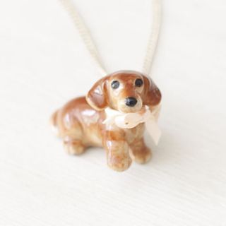 hand painted porcelain sausage dog necklace by bloom boutique