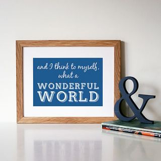 'what a wonderful world' song lyric art print by hope and love