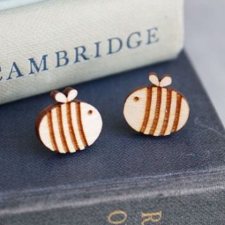 wooden bumble bee earrings by ginger pickle