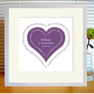 personalised wedding or anniversary heart print by designed