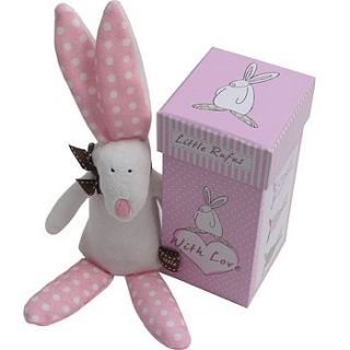 new baby girl rabbit rattle with gift box by lush baby