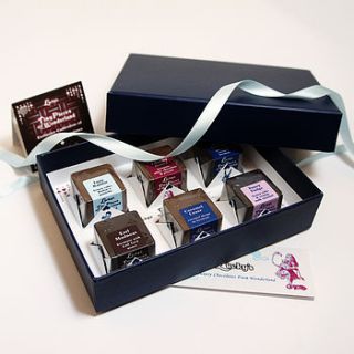 gift box of six chocolates filled with cakes by fairy tale gourmet