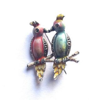 vintage enamel marcasite love birds brooch by ava mae designs