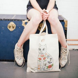 tattoo cat tote bag by sophie parker