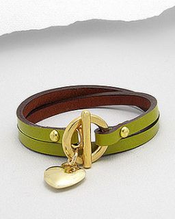 leather wrap bracelet with gold heart pendant by lovethelinks