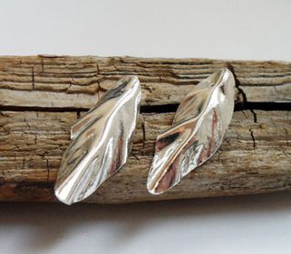 handmade silver leaf stud earrings by sonja bessant jewellery
