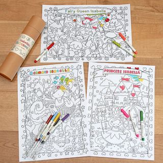 personalised girl's colouring poster set by made by ellis