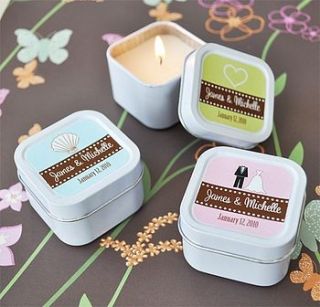 personalised candle favours by hope and willow