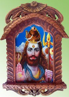 Lord Shiva with Long Beard Giving Blessings Poster Painting in Wood Craft Hand Made Jharokha   Prints