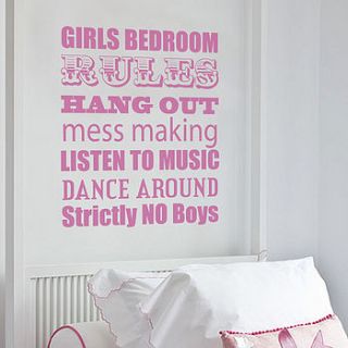 girls bedroom rules wall sticker by nutmeg