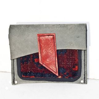 handmade grey leather and carpet purse by lion house handbags