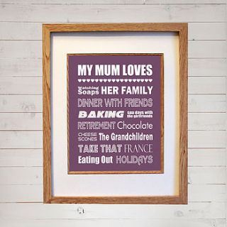 personalised my mum loves print by ciliegia designs