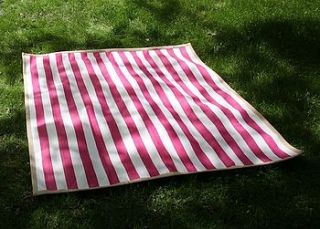 stripe picnic blanket by the garden house