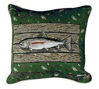 Set of 2 Green "Gone Fishin" Trophy Fish Decorative Tapestry Throw Pillows 17"  