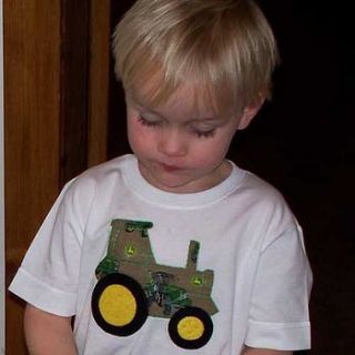 hand appliqued organic t shirt  deere tractor by clever togs