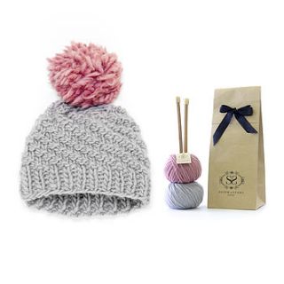 beginners' pom pom hat knitting kit by stitch & story