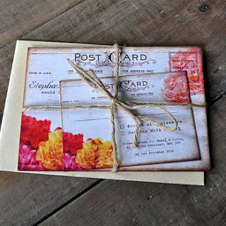 floral vintage postcard wedding invitation by feel good wedding invitations