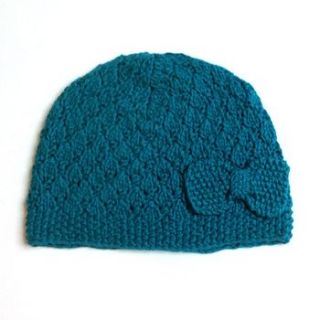 textured hat with bow in organic cotton by stella james