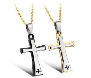 His & Hers Matching Set Titanium Couple Pendant Necklace CROSS Korean Love Style in a Gift Box (Hers (Gold)) Locket Necklaces Jewelry