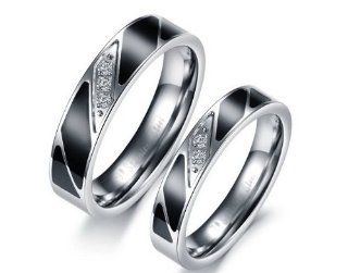 Athena Jewelry Titanium Series His & Hers Matching Set 5MM / 4MM Laser Engraved Titanium Couple Wedding Band Set Ring with Cubic Zirconia Stone(Size Selectable) Jewelry