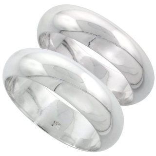 Sterling Silver High Dome Wedding Band Ring Set His and Hers 6 mm + 7 mm sizes 4 to 13.5, Jewelry