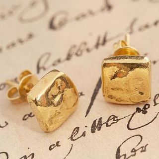 gold organic square stud earrings by otis jaxon silver and gold jewellery