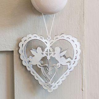 hanging heart decoration with cherubs by anusha