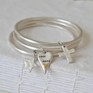 brushed silver charm bangle by lily belle