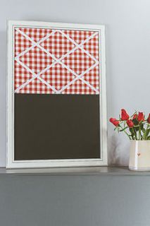 gingham framed notice chalkboard by pins and ribbons