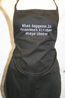 Black Embroidered Kids Apron "What Happens in Grandma's Kitchen Stays There""  