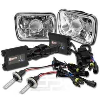 HL S 7X6 P CL+HID DT H4 12K+BLS, Two 7x6 H6054 Clear Housing Square Diamond Cut Projector Headlight Glass Lens with 12000K Purple HID Xenon Gas H4 Low Beam Light and Slim AC Digital Ballast Replacement Conversion Kit Automotive