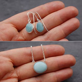 baby blue milk glass pendant and earrings set by tania covo