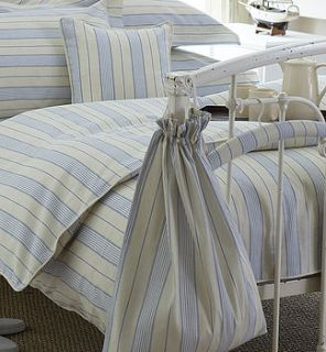 blue/cream stripe cotton double duvet set by the comfi cottage