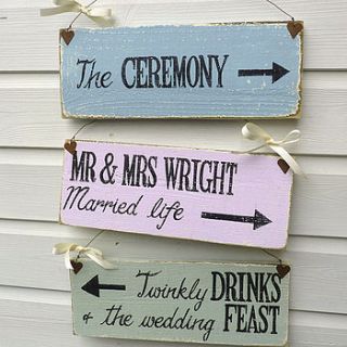 personalised wedding direction sign by delightful living weddings
