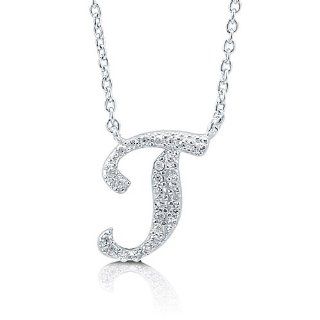 BERRICLE Cubic Zirconia CZ 925 Sterling Silver Cursive Initial Letter J Pendant BERRICLE Jewelry