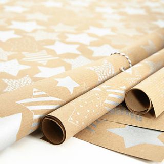 silver stars brown christmas wrapping paper by sophia victoria joy
