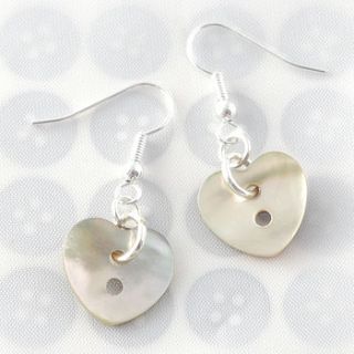 mother of pearl heart earrings by button it