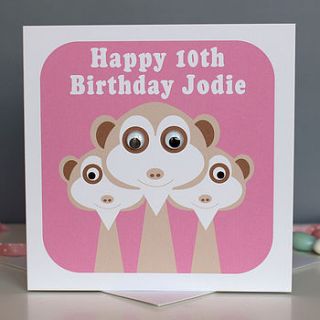 wobbly eyed meerkat card by stripeycats