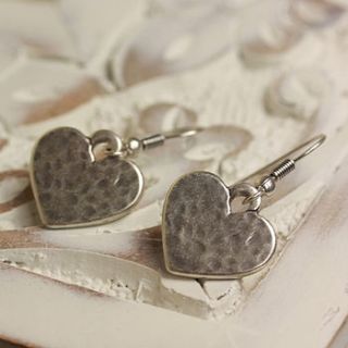 single silver hammered heart earrings by lisa angel