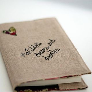 personalised linen and liberty print notebook by handmade at poshyarns
