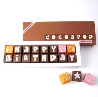 happy birthday chocolates by chocolate by cocoapod chocolate