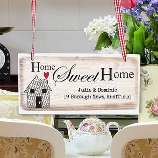 personalised home sweet home hanging sign by sleepyheads