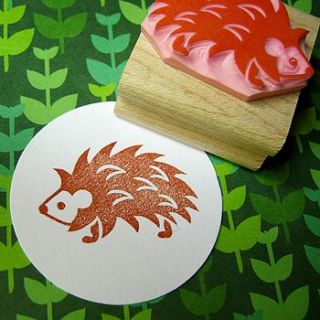 spiky hedgehog hand carved rubber stamp by skull and cross buns
