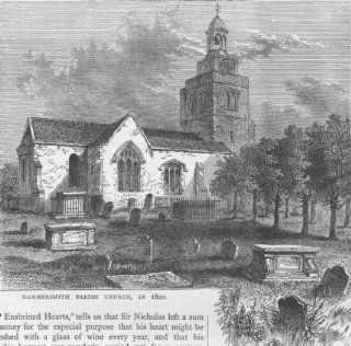 HAMMERSMITH The Parish Church, in 1820. London, antique print c1880  
