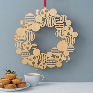 wooden bauble christmas wreath by gilbert13